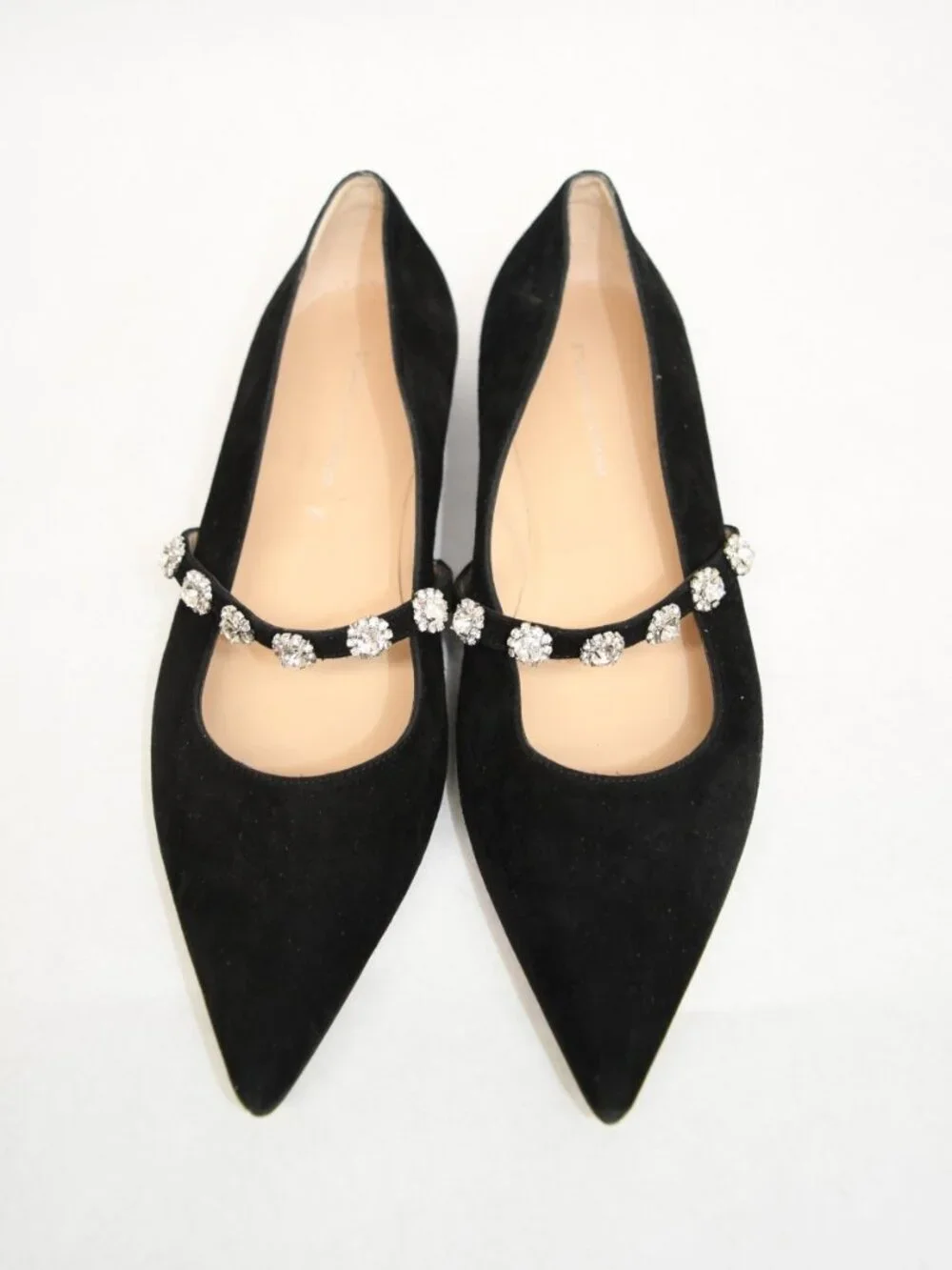 $550 STUART WEITZMAN Justina Mary Jane Flat BLACK SUEDE CRYSTAL JEWEL 7.5 (PD2)